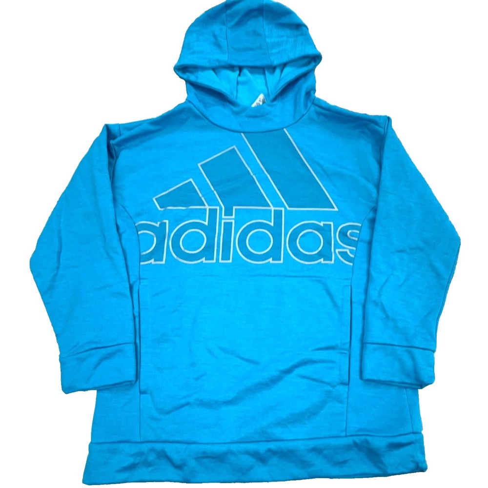 Adidas Hoodie Girls Large Blue Sweatshirt Sweater Performance Youth Spell Out